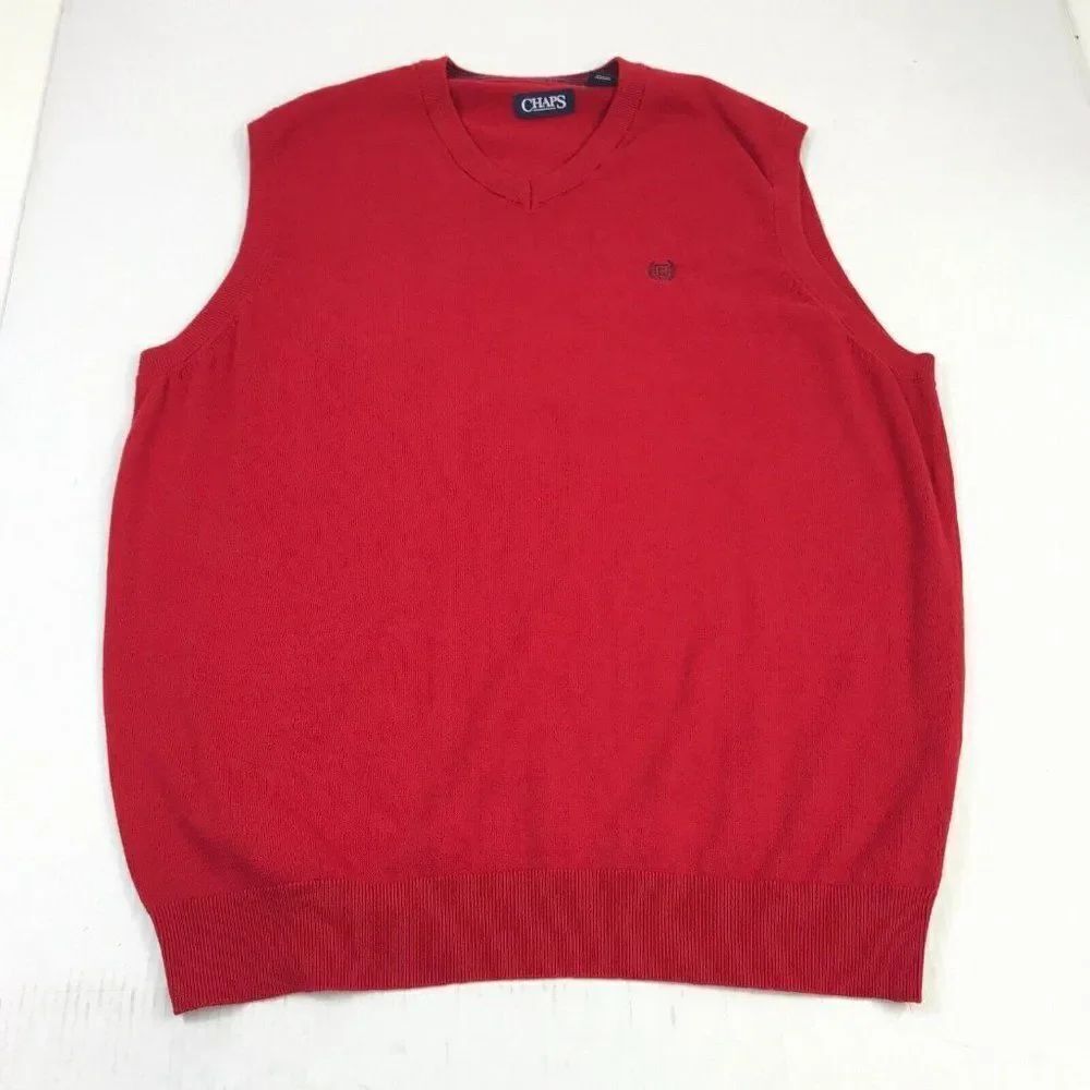 Chaps Ralph Lauren Mens Sweater Vest Red V-Neck Sleeveless Cotton Pullover XL